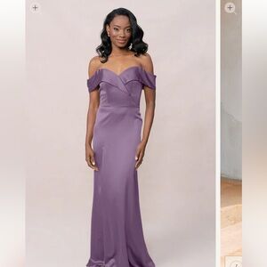 Revelry Bardot Bridesmaid Dress Petite Maxi in Dusty Plum - 730 | Size 4